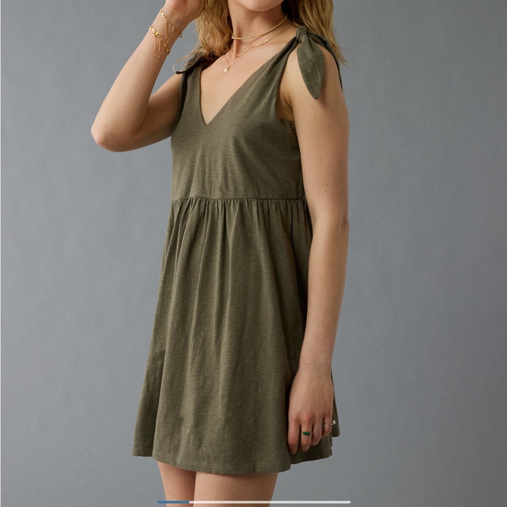 AE Sunchaser Knit Tie Shoulder Mini Dress in Olive
